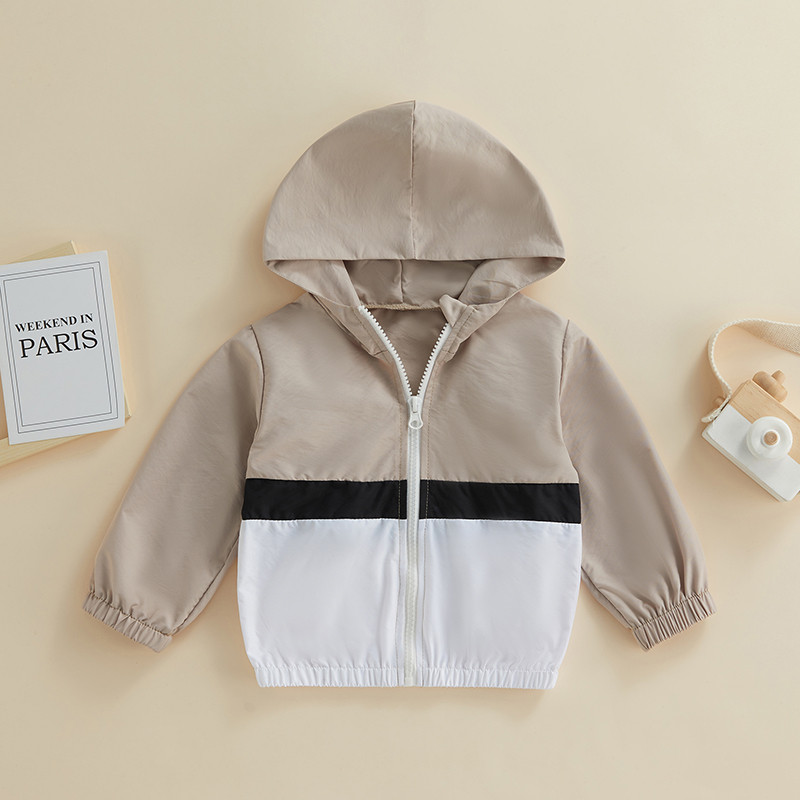 FOCUSNORM 0-5G Bērnu zēnu jaka ārējais apģērbs, 3 krāsu garas piedurknes ar kapuci, raibs rāvējslēdzējs, aizdare rudens ikdienas apģērbs