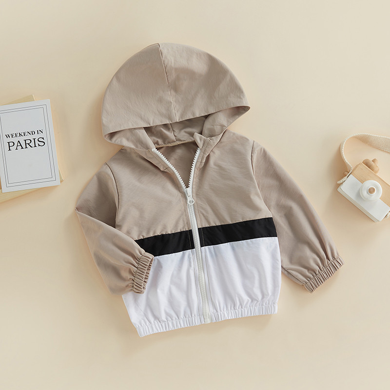 FOCUSNORM 0-5G Bērnu zēnu jaka ārējais apģērbs, 3 krāsu garas piedurknes ar kapuci, raibs rāvējslēdzējs, aizdare rudens ikdienas apģērbs