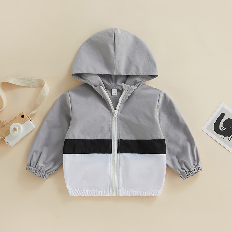 FOCUSNORM 0-5G Bērnu zēnu jaka ārējais apģērbs, 3 krāsu garas piedurknes ar kapuci, raibs rāvējslēdzējs, aizdare rudens ikdienas apģērbs