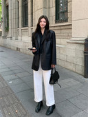 Palton din piele pentru femei Blazere mici negre Imbracaminte de exterior 2023 de primăvară la modă nouă, temperament liber, cu mânecă lungă, jachete din PU cu un singur piept