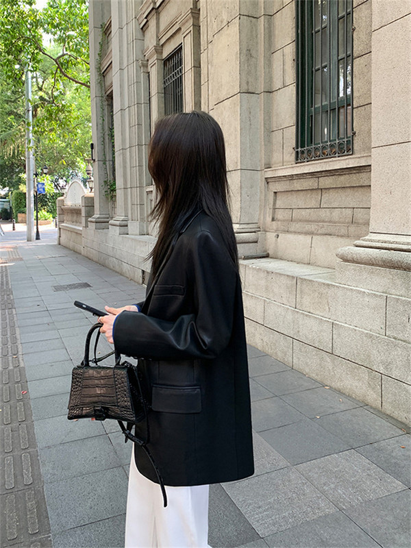 Palton din piele pentru femei Blazere mici negre Imbracaminte de exterior 2023 de primăvară la modă nouă, temperament liber, cu mânecă lungă, jachete din PU cu un singur piept