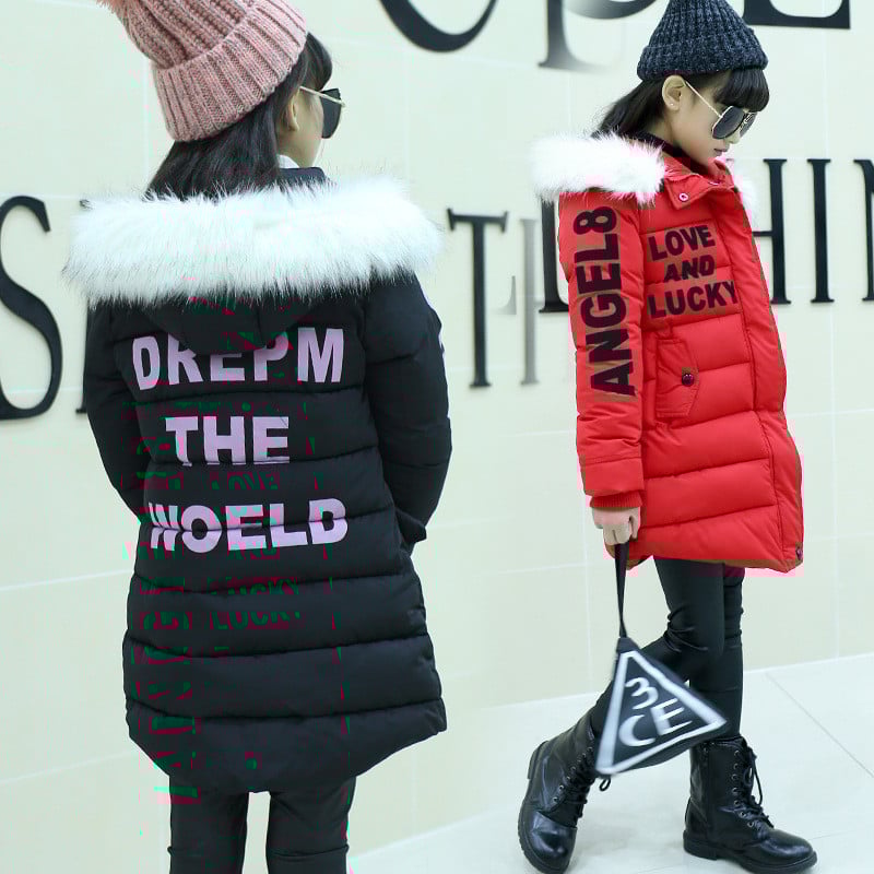 4 6 8 10 12 ani Adolescent Copii Parka Menține cald Toamna Iarnă Jachete pentru fete Moda Scrisoare Palton lung cu glugă Îmbrăcăminte exterioară pentru copii