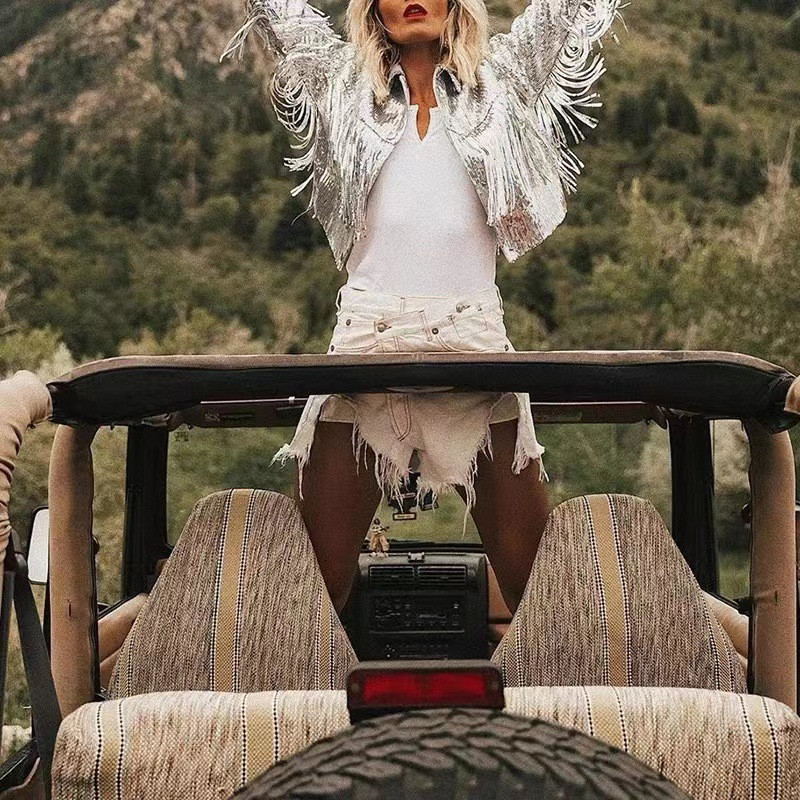 Jachete sexy cu franjuri, cu paiete, pentru femei, cardigan, 2023, nouă, culoare solidă, jachetă cu mânecă lungă, paltoane pentru femei