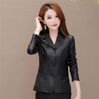 Toamnă Femei Jachetă de piele Pu fetiță Palton scurt Femeie Negru Punk Bomber Faux Piele Îmbrăcăminte de primăvară Blazer tops Sinngle Buton