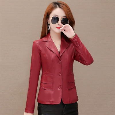 Toamnă Femei Jachetă de piele Pu fetiță Palton scurt Femeie Negru Punk Bomber Faux Piele Îmbrăcăminte de primăvară Blazer tops Sinngle Buton