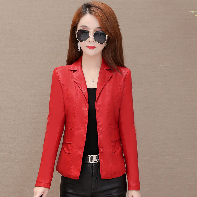 Toamnă Femei Jachetă de piele Pu fetiță Palton scurt Femeie Negru Punk Bomber Faux Piele Îmbrăcăminte de primăvară Blazer tops Sinngle Buton