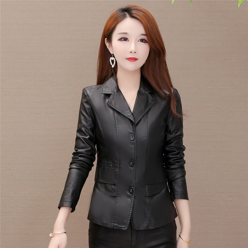 Toamnă Femei Jachetă de piele Pu fetiță Palton scurt Femeie Negru Punk Bomber Faux Piele Îmbrăcăminte de primăvară Blazer tops Sinngle Buton