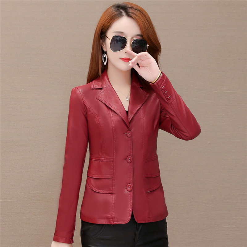 Toamnă Femei Jachetă de piele Pu fetiță Palton scurt Femeie Negru Punk Bomber Faux Piele Îmbrăcăminte de primăvară Blazer tops Sinngle Buton