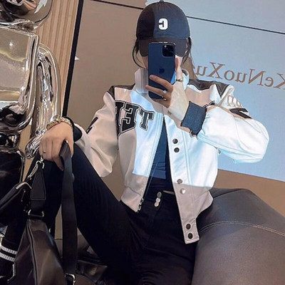 Modes sieviešu ādas jaka 2023. gada jaunās pavasara jakas Sieviešu mētelis Sieviešu virsdrēbes Īsi, plāni beisbola mēteļi