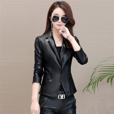 Toamnă Femei Jachetă de piele Pu fetiță Palton scurt Femeie Negru Punk Bomber Faux Piele Îmbrăcăminte de primăvară Blazer tops Sinngle Buton