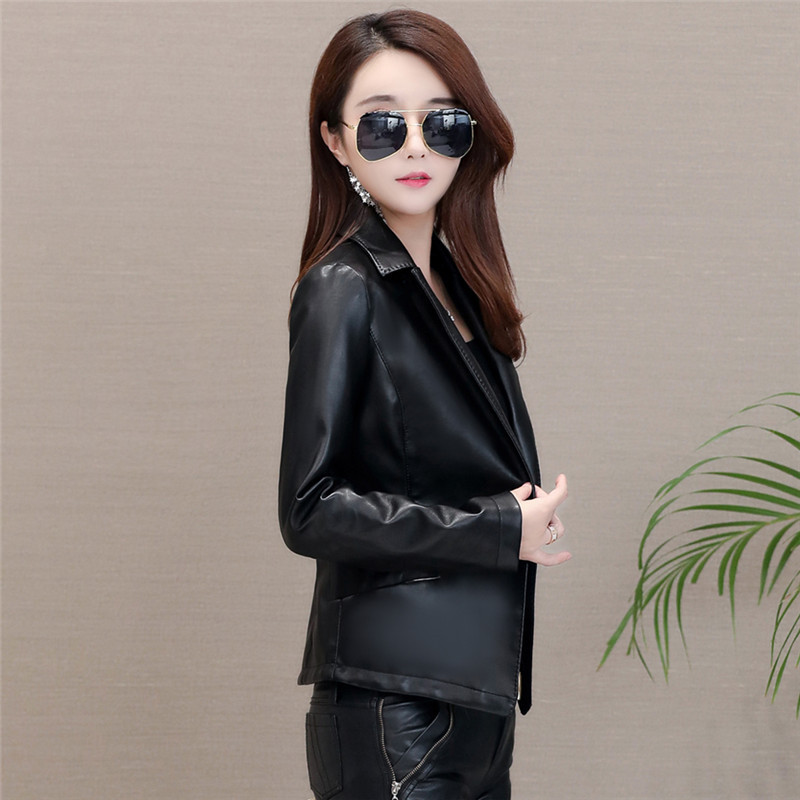 Toamnă Femei Jachetă de piele Pu fetiță Palton scurt Femeie Negru Punk Bomber Faux Piele Îmbrăcăminte de primăvară Blazer tops Sinngle Buton