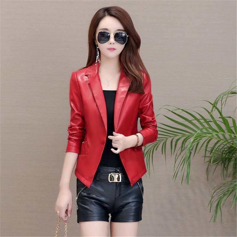 Toamnă Femei Jachetă de piele Pu fetiță Palton scurt Femeie Negru Punk Bomber Faux Piele Îmbrăcăminte de primăvară Blazer tops Sinngle Buton