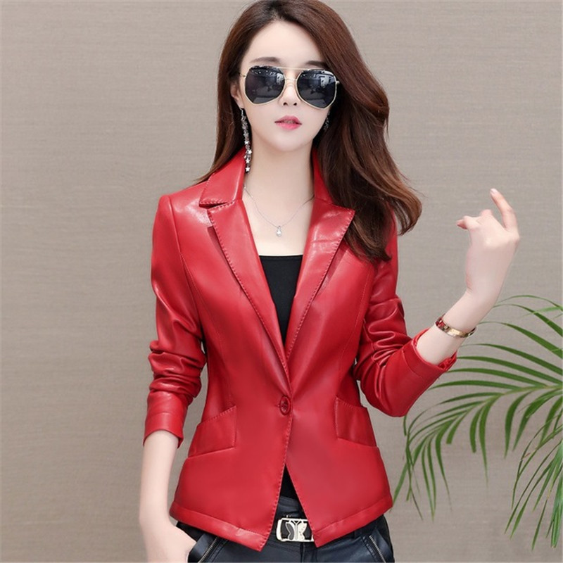 Toamnă Femei Jachetă de piele Pu fetiță Palton scurt Femeie Negru Punk Bomber Faux Piele Îmbrăcăminte de primăvară Blazer tops Sinngle Buton