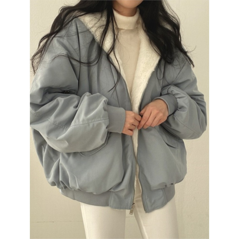 Iarna 2022, nou, cașmir, îngroșare, haină scurtă cu glugă, pe ambele părți, lână de miel, bumbac, haine pentru femei, Jachete Y2k