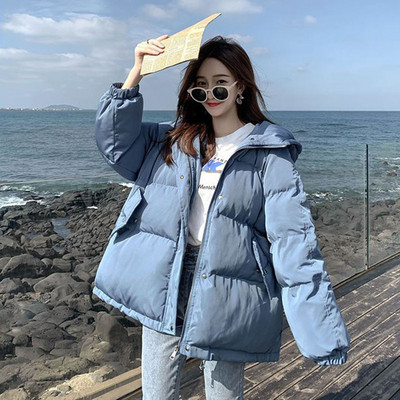 Parka din bumbac coreeană pentru femei, cu glugă, haină supradimensionată de iarnă, groasă, caldă, largi, jachetă puf pentru femei, la modă solidă, cu fermoar.
