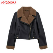 MNCCMOAA 2023, iarnă, moda pentru femei, jachetă din piele artificială, cu mâneci lungi, buzunare cu fermoar, îmbrăcăminte exterioară caldă