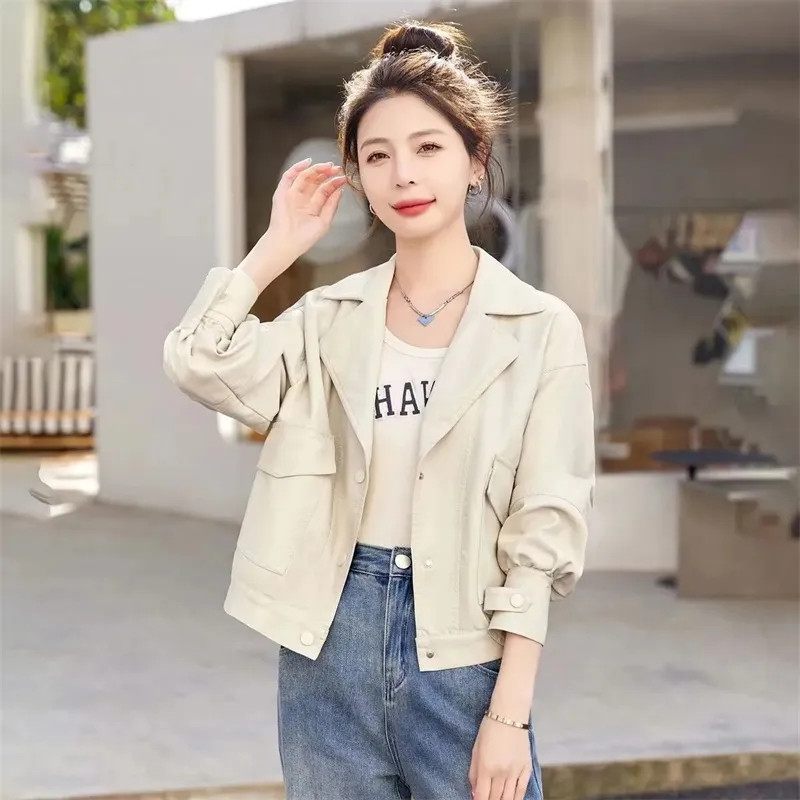 Jachetă de piele nouă de toamnă 2023, haină moale din piele PU pentru femei, îmbrăcăminte scurtă, neagră, la modă, stil de stradă