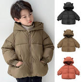 Maziem bērniem, mazuļiem, zēniem, meitenēm, ziemai, siltiem mēteļiem, ausīm ar kapuci, polsterētu jaku