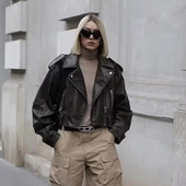 Moda Stradă Feng Shui Spălare Gradient Motocicletă Personalitate Femei Toamnă și Iarnă Nouă Jachetă scurtă din imitație de piele