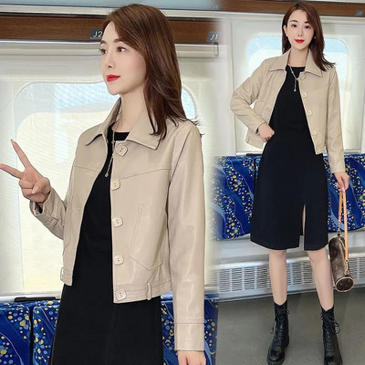 Jachetă nouă de piele de cafea, la modă pentru femei, de culoare uni, la un singur piept, primăvară și toamnă, sacou Joker cardigan cu temperament liber