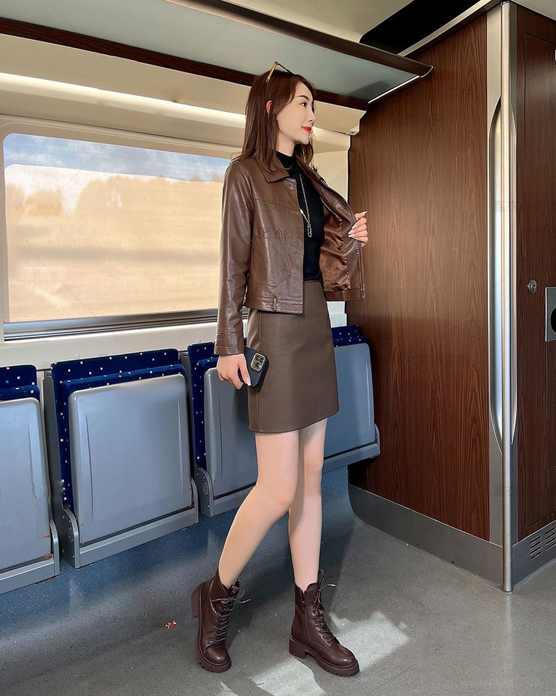 Jachetă nouă de piele de cafea, la modă pentru femei, de culoare uni, la un singur piept, primăvară și toamnă, sacou Joker cardigan cu temperament liber