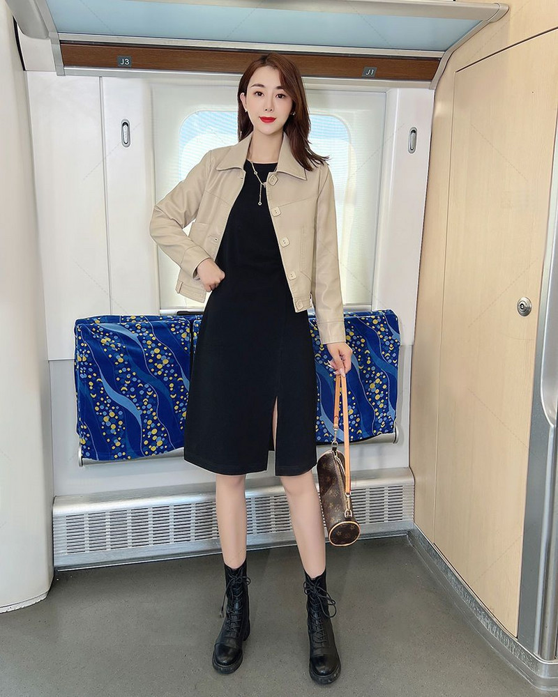 Jachetă nouă de piele de cafea, la modă pentru femei, de culoare uni, la un singur piept, primăvară și toamnă, sacou Joker cardigan cu temperament liber