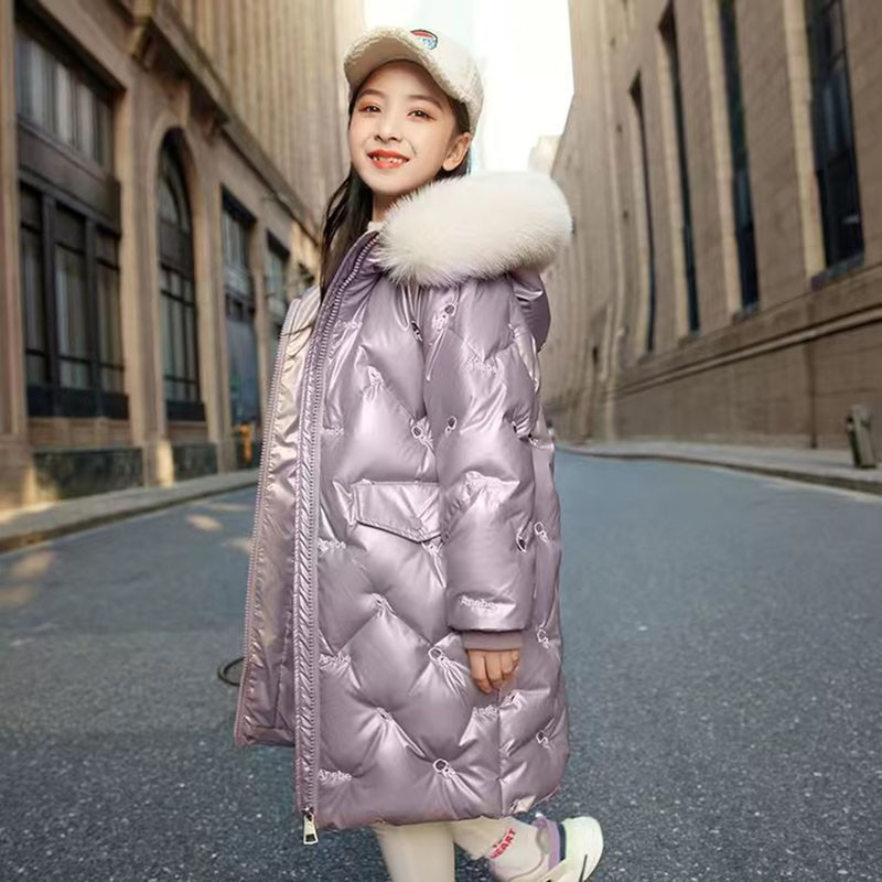 2023 Lányok Parka Hosszú Kabátok Téli Vízálló Szőrmegallér Kapucnis dzsekik Nagy gyerekek Vastag Meleg Pamut Felsőruházat Tinédzser hóruha