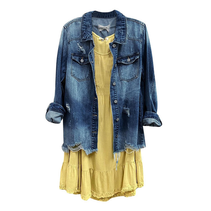 Sieviešu džinsu jaka Amerikāņu retro ar garām piedurknēm, džinsa jaka rudens un ziemas daudzpusīgi mēteļi amerikāņu retro Y2k krekla mētelis