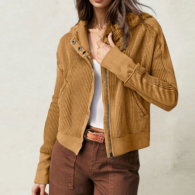 Veste casual Streetwear Jachetă cu glugă Manecă lungă pentru femei Fermoare Mantoane Jachetă bomber versatilă supradimensionată Cardigan Îmbrăcăminte exterioară pentru femei