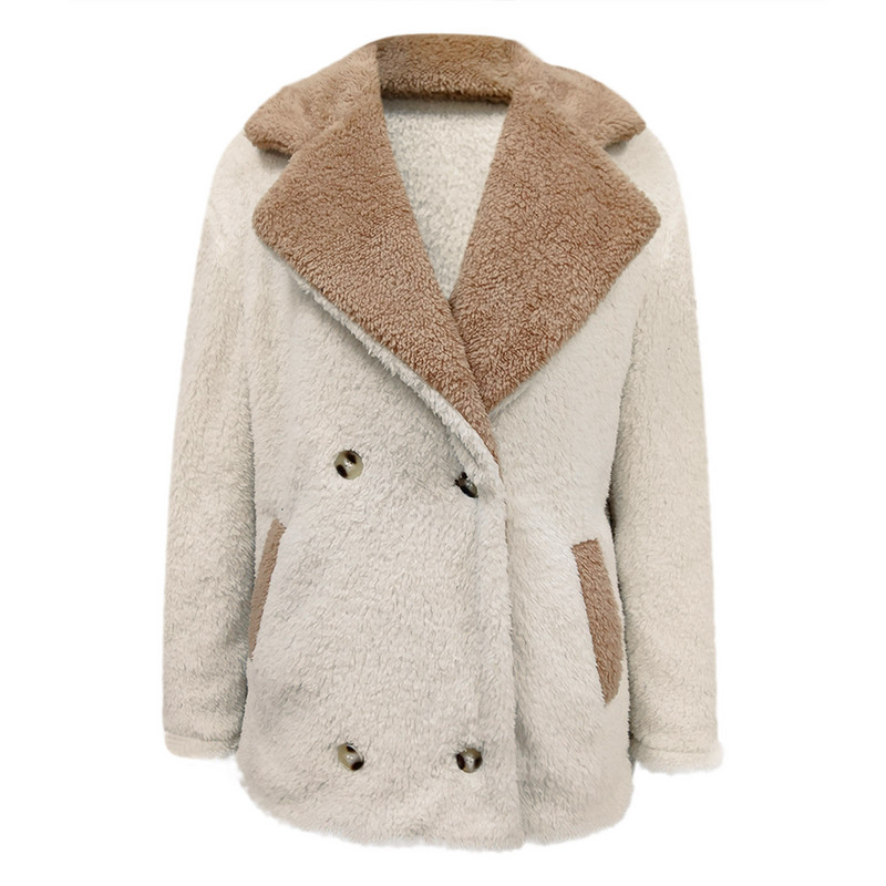 Jachetă din lână de miel, toamnă iarnă, pentru femei, cu buzunare cu rever, jachetă din lână, cu mânecă lungă, îngroșată, retro american
