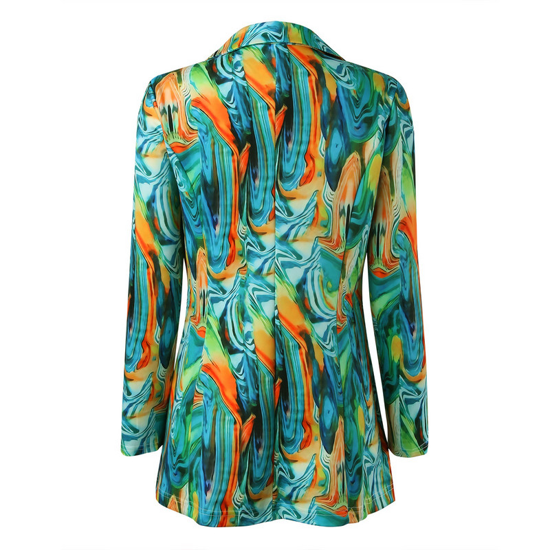 Ziemas mēteļa jaka sievietēm ar atvērtu priekšpusi ar garām piedurknēm atloks Jakas ar grafisku apdruku krāsainu ikdienas darbu biroja jakas