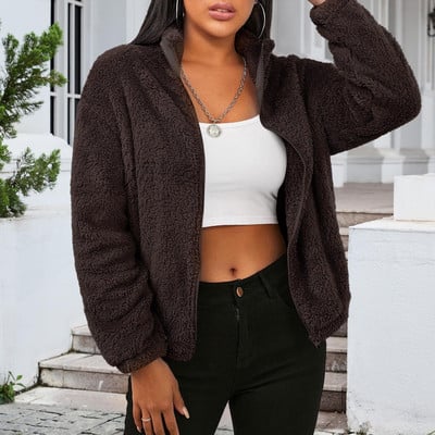 Cele mai vândute jachete de iarnă pentru femei Jachetă de culoare solidă Jachete cu mânecă lungă din lână cu buton în jos Jachete fără glugă Palton cald 여성가을의류