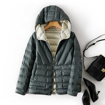 Janveny új őszi téli ultrakönnyű, kétoldalas pufferkabát női alkalmi kapucnis 90%-os pehelykabát, rövid, megfordítható női parka