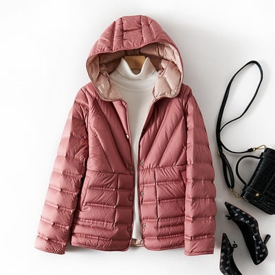 Janveny új őszi téli ultrakönnyű, kétoldalas pufferkabát női alkalmi kapucnis 90%-os pehelykabát, rövid, megfordítható női parka