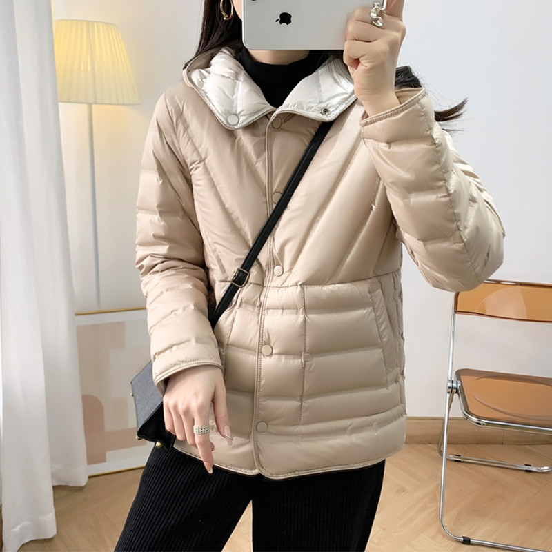 Janveny új őszi téli ultrakönnyű, kétoldalas pufferkabát női alkalmi kapucnis 90%-os pehelykabát, rövid, megfordítható női parka