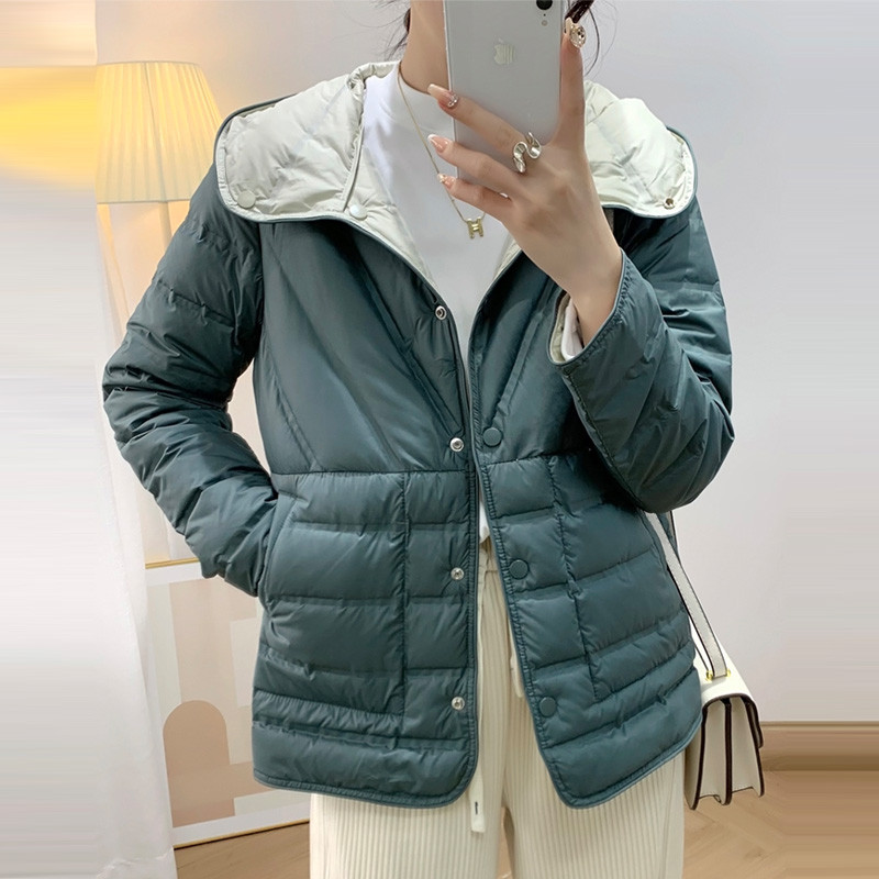 Janveny új őszi téli ultrakönnyű, kétoldalas pufferkabát női alkalmi kapucnis 90%-os pehelykabát, rövid, megfordítható női parka