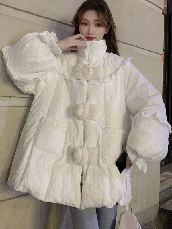 Liela izmēra balti parki sieviešu rudens ziemas silti, biezi, saldi Kawaii dūnu mēteļi korejiešu modes preppy stila ikdienišķas brīvas jakas