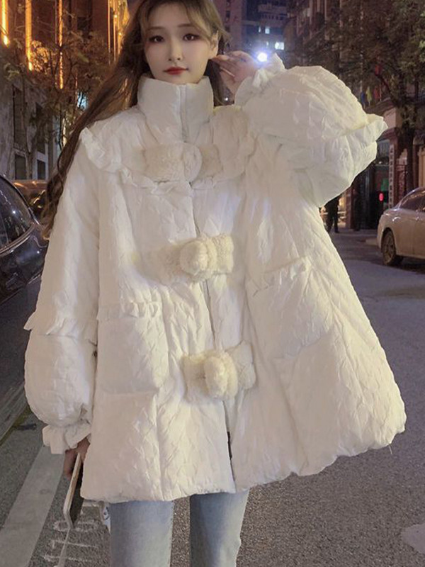 Liela izmēra balti parki sieviešu rudens ziemas silti, biezi, saldi Kawaii dūnu mēteļi korejiešu modes preppy stila ikdienišķas brīvas jakas
