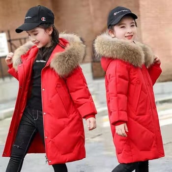 2023 Teenager Winter Girl Jacket Keep Warm Γούνινο γιακά Πριγκίπισσα Παλτό Μονόχρωμο Εξωτερικά Ενδύματα με φερμουάρ με κουκούλα Χριστουγεννιάτικα παιδικά ρούχα