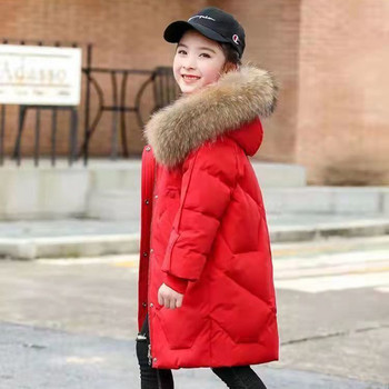 2023 Teenager Winter Girl Jacket Keep Warm Γούνινο γιακά Πριγκίπισσα Παλτό Μονόχρωμο Εξωτερικά Ενδύματα με φερμουάρ με κουκούλα Χριστουγεννιάτικα παιδικά ρούχα