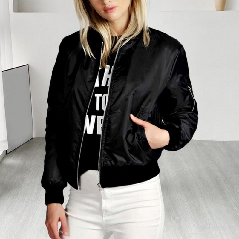 Jachetă bomber cu buzunar casual pentru femei, îmbrăcăminte de stradă pentru navetă, haină de primăvară pentru femei, cardigan cu fermoar, guler, jachetă pentru femei.