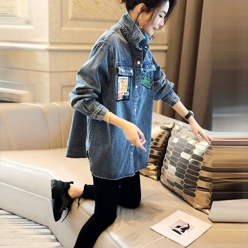 Denim 2023 Cămașă Nouă Moda Primăvară Toamnă Buzunare Îmbrăcăminte pentru femeie îmbrăcăminte la un singur piept Femeie Jachetă cu mâneci lungi Palton lejer