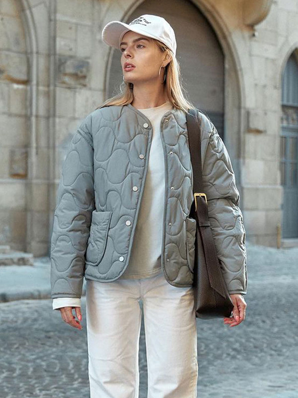 2023, toamnă iarnă, jachetă mozaică solidă, pentru femei, cu mâneci lungi, din bumbac, cu un singur piept, căptușită, haină elegantă pentru femei