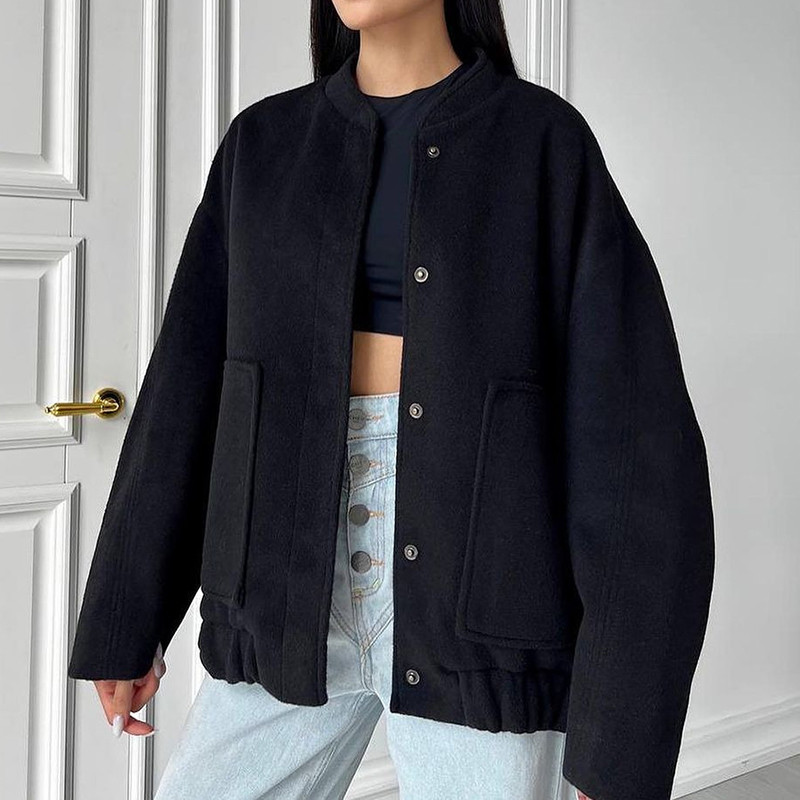 Femei Solid Guler Stand buzunare mari Paltoane Toamnă Primăvară Jachetă cu mânecă lungă Cardigan Moda Doamnelor Casual Mantoane calde cu nasturi