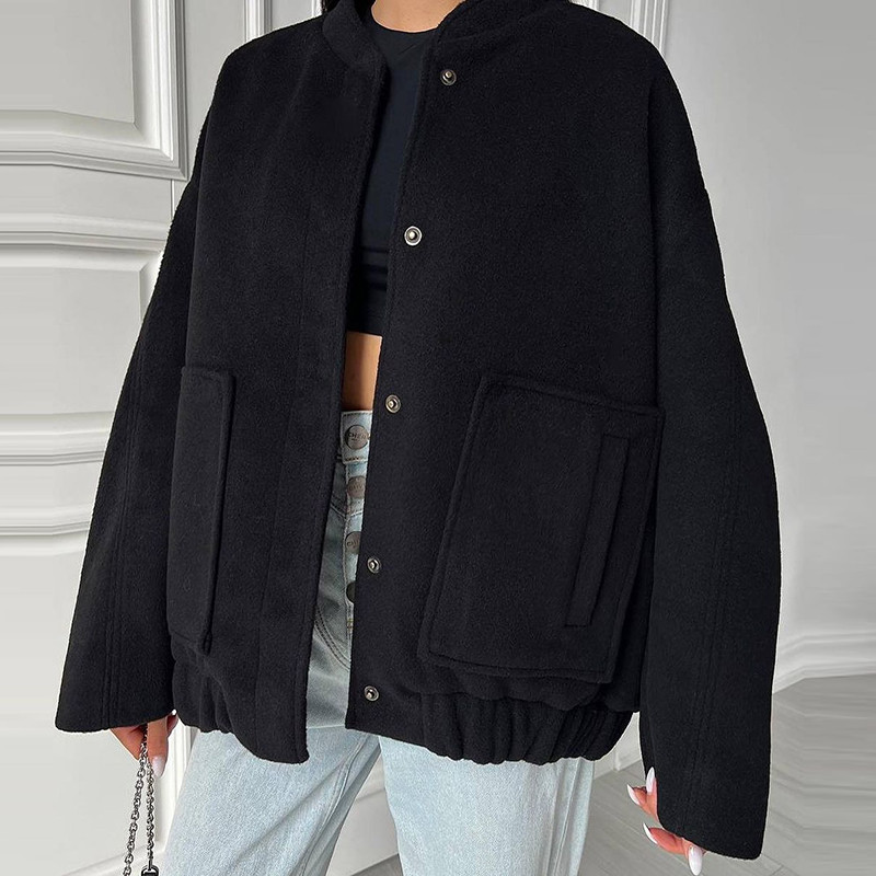 Femei Solid Guler Stand buzunare mari Paltoane Toamnă Primăvară Jachetă cu mânecă lungă Cardigan Moda Doamnelor Casual Mantoane calde cu nasturi