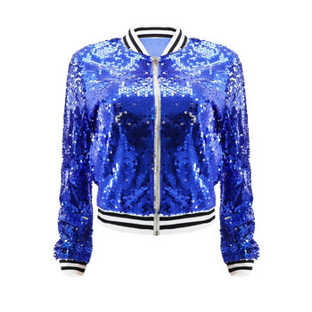 Vintage Cropped Sequins Bomber Jacket Γυναικείο μακρυμάνικο φερμουάρ Λεπτά βασικά τζάκετ Φθινοπωρινά χειμωνιάτικα παλτό μπέιζμπολ ζακέτα