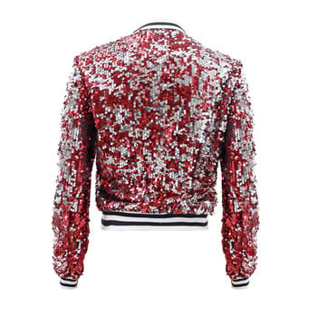 Vintage Cropped Sequins Bomber Jacket Γυναικείο μακρυμάνικο φερμουάρ Λεπτά βασικά τζάκετ Φθινοπωρινά χειμωνιάτικα παλτό μπέιζμπολ ζακέτα