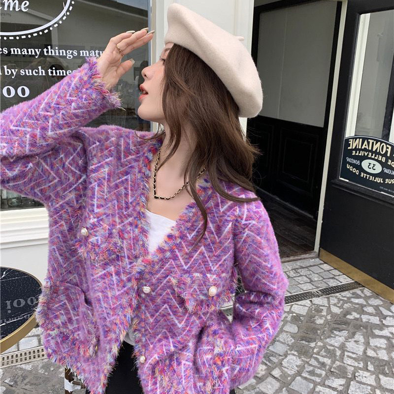 Korea stiilis naiste tviidjakk 2023. aasta sügisene V kaelus, pikkade varrukatega villased mantlid, naine, elegantsed pärlinööbiga jakid ülerõivad