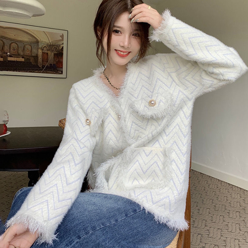 Korea stiilis naiste tviidjakk 2023. aasta sügisene V kaelus, pikkade varrukatega villased mantlid, naine, elegantsed pärlinööbiga jakid ülerõivad