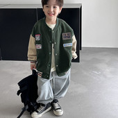 Jachetă pentru copii, ediția coreeană de toamnă 2023, arătos, haină color block, jachetă de baseball cu alfabet pentru băieți, îmbrăcăminte exterioară 3-90